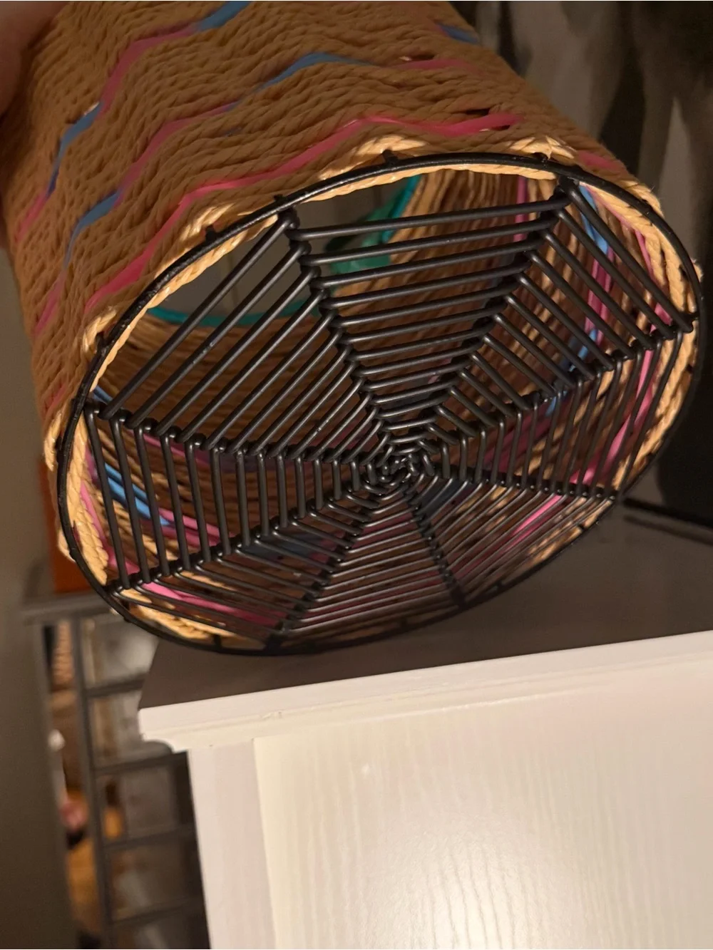 NWT MARNI MARKET BASKET Natural Woven Basket with Pink & Blue Trim